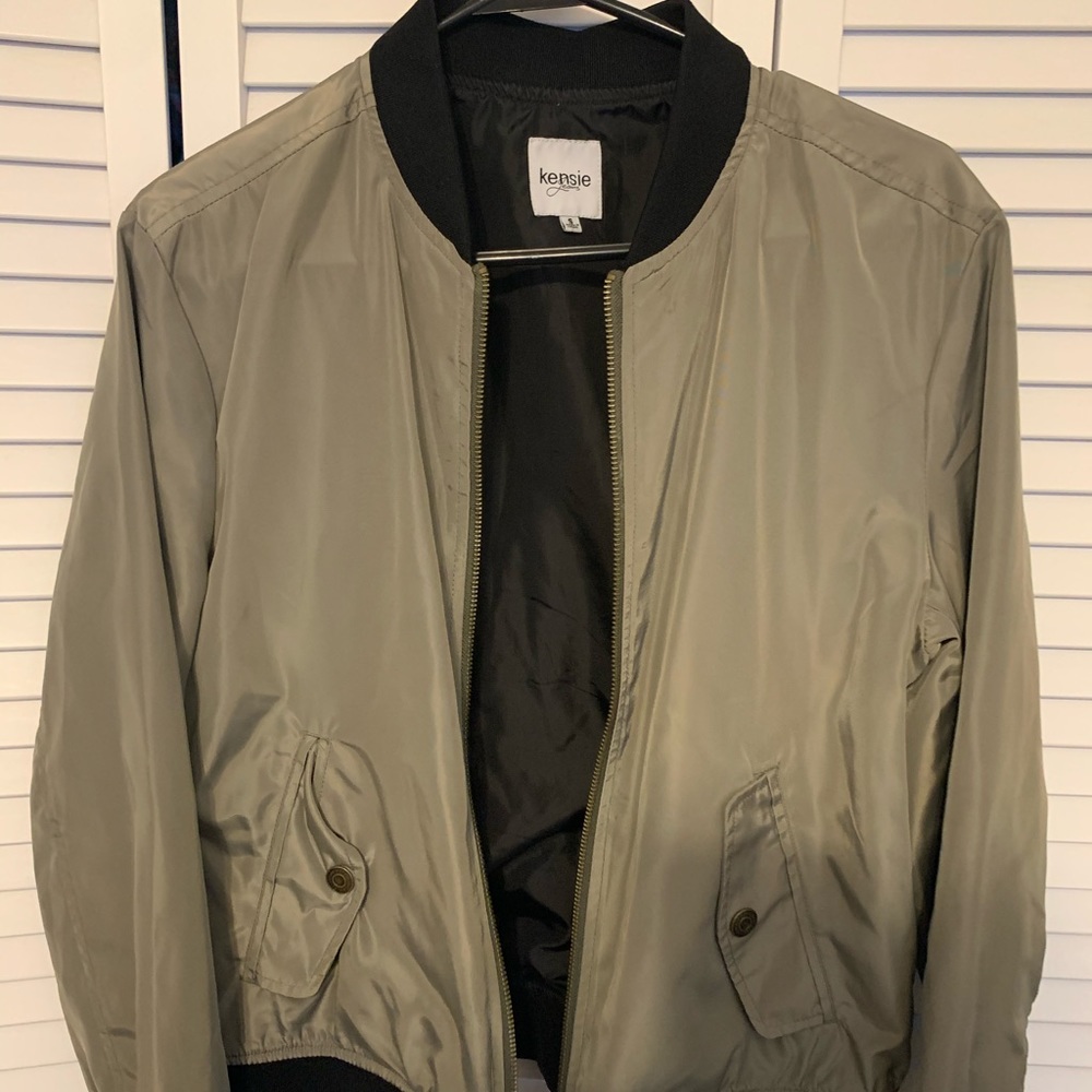Olive green and black bomber jacket